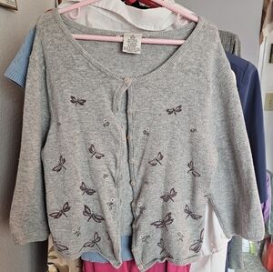 Girls' Grey Button Down Dragonfly Sweater